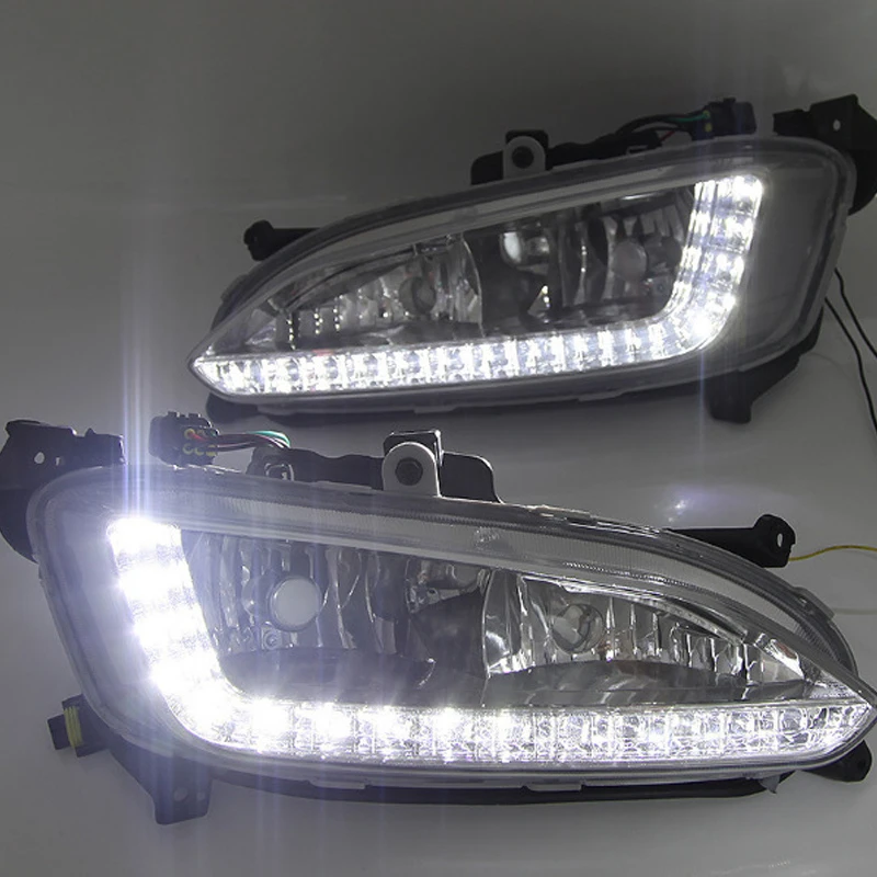For Hyundai Santa Fe IX45 2013 2014 2015 1 Pair 12V Fog Lamp DRL LED Daytime Running Light Waterproof Car Headlight Assembly