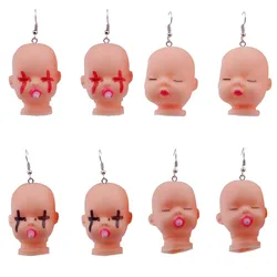 New Creative Cartoon Sleeping Head Drop Earrings for Women Exaggerated Funny Dangle Earrings HipHop Party Jewelry Cool Gift