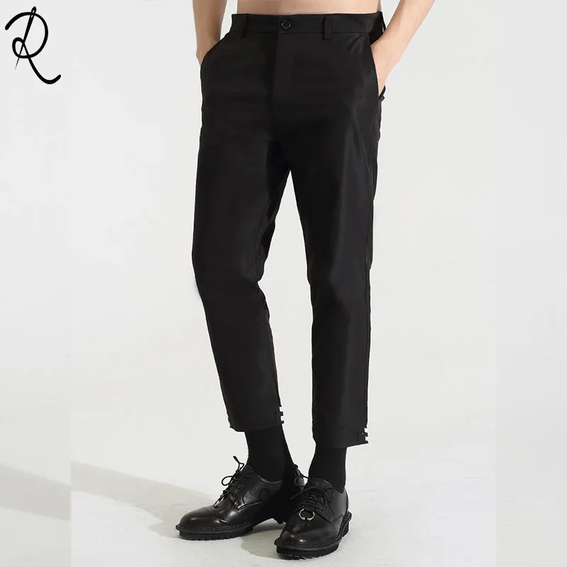 Fall Wear British impact yarn-dyed ribbon with rolled edges casual chaps men slim tapered nine-point trousers men