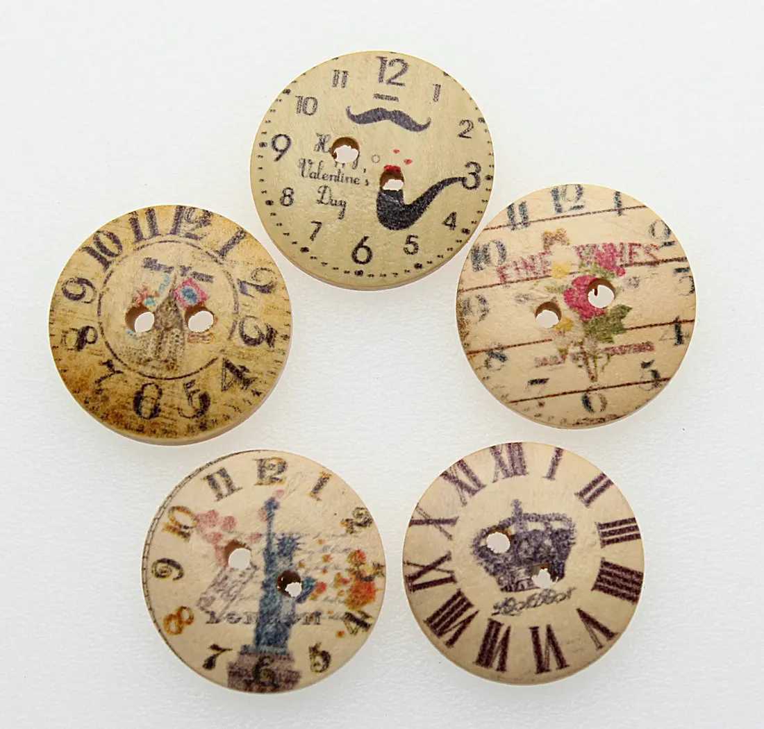 400pcs 20mm set natural Retro Clock Wooden Buttons Package 2 Holes High-rech Painted Mini Wooden Buttons