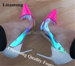 Clear PVC Pumps Linamong Pointed Toe Patchwork Stiletto Heel Pumps Mixed-colors Iridescent Transparent Wedding High Heels