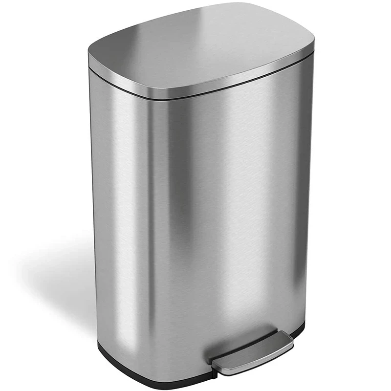 

30L/50L Trash Can,Stainless Steel Dustbin with Pedal,Trash Bin with Flat Lid for Bedroom,Bathroom, Kitchen, Garden Waste Bin