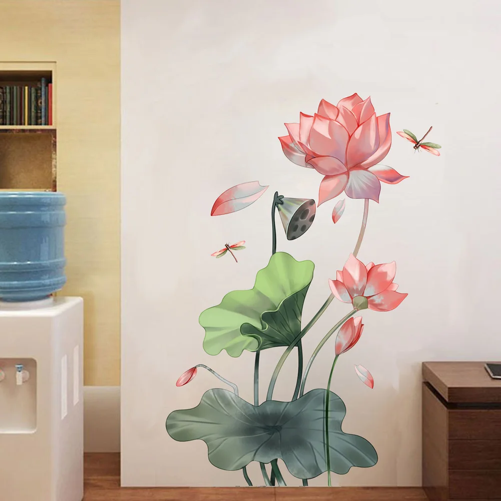 

Creative Lotus Dragonfly Wall Sticker For Living Room Background Decoration Mural Bedroom Home Decor Chinese Style Art Decals