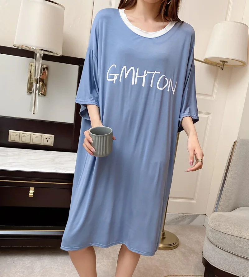 

Summer Modal Nightgown Women Nightdress Sleepwear Letter Print Loose Casual Night Dress Female Nighties Nightwear nightshirt