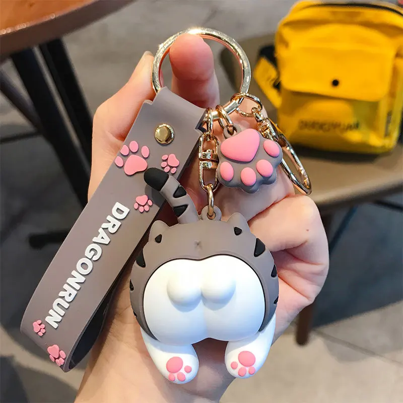 Original Trend Epoxy Cat Butt Keychain Female Cartoon Cute Couple Doll Key Ring Key Chain Bag Pendant Keyring Gift for Friends