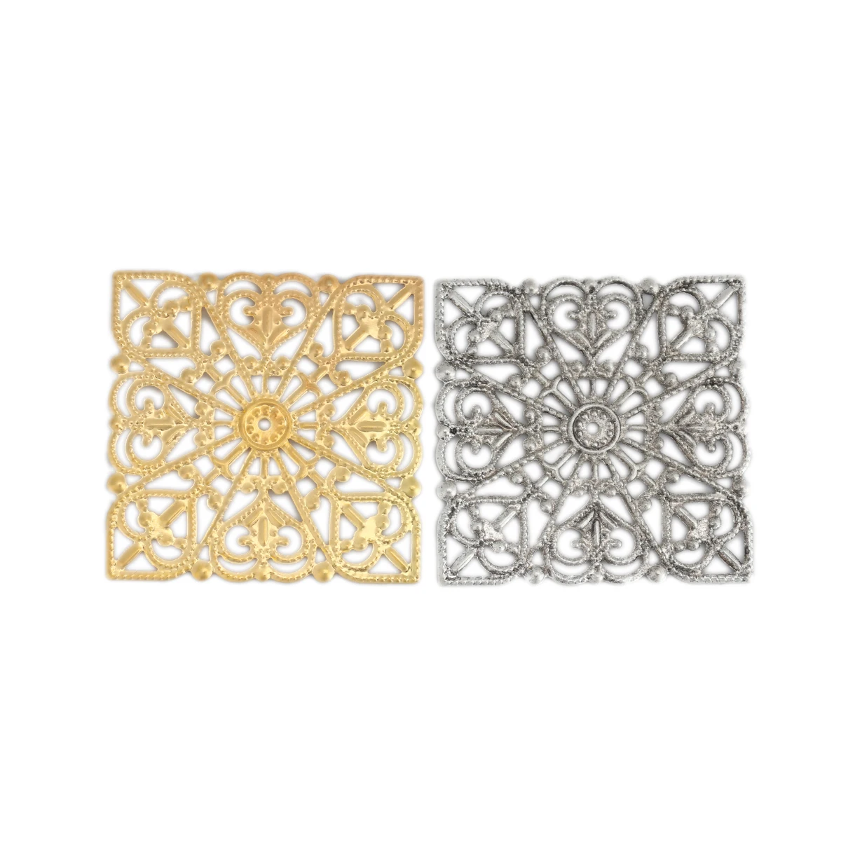 50PCS Hollow Iron  Filigree Stamping Embellishments Findings Square Antique Color For DIY Earring Jewelry Finding