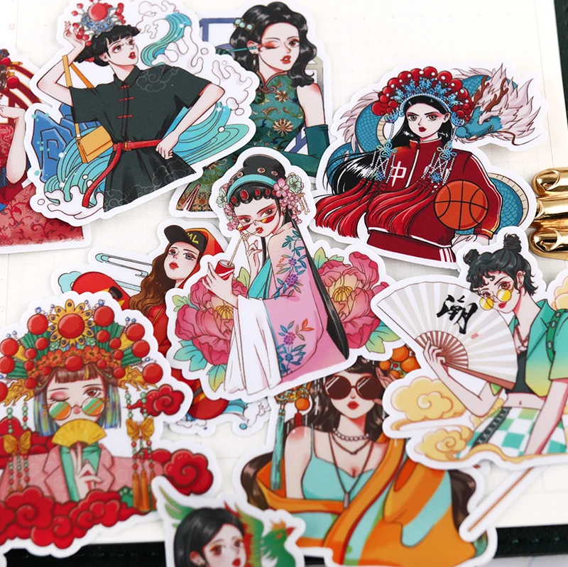 25pcs Tide Girl Original Hand Account Sticker Material Cute Girl Character Mobile Phone Decoration Pattern Tool