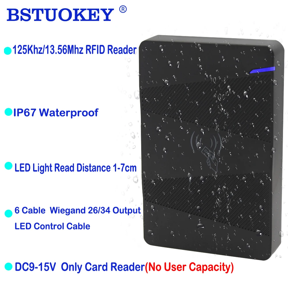 Dual-Band Proximity Reader (13.56MHz/125kHz) with Wiegand Output IP67 Waterproof Access Control System & Long-Range RFID Support