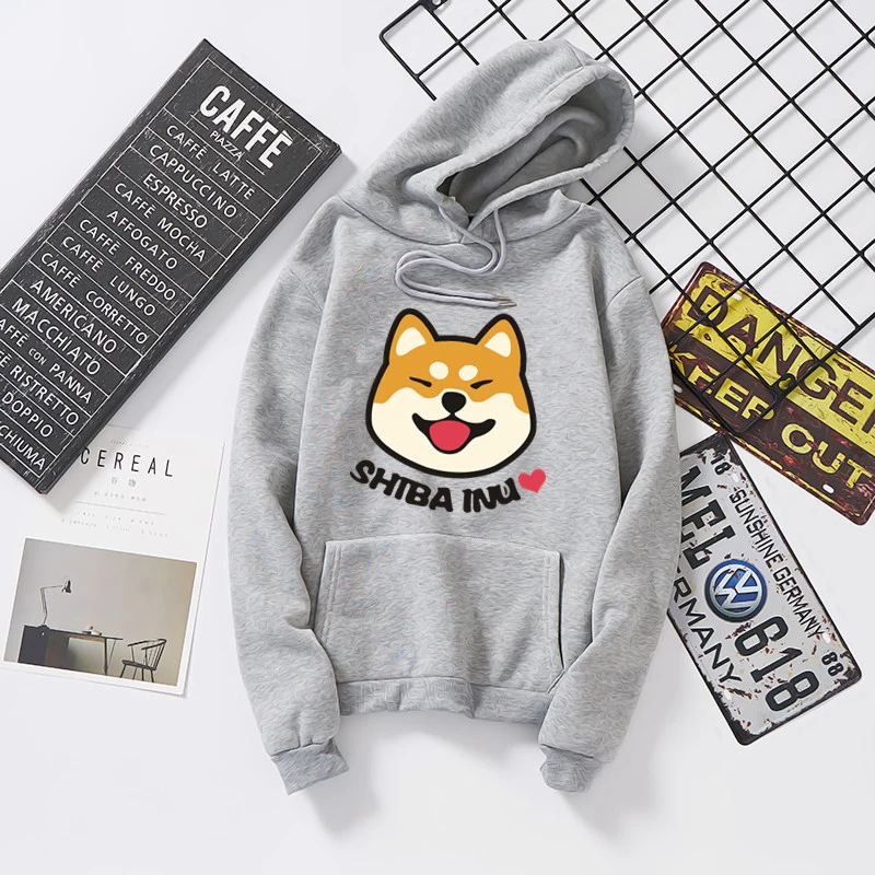 ผู้หญิง Harajuku Hoodies Plus ฤดูใบไม้ร่วงกำมะหยี่น่ารักอะนิเมะญี่ปุ่น Shiba Innu นักเรียน Kpop Sweatshirt Moletom Sudadera Mujer