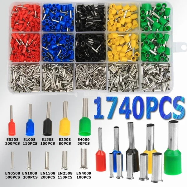 

1740PCS Mix Insulated Ferrules Terminal Block Cord End Wire Butt Connectors Electrical Crimp Terminals