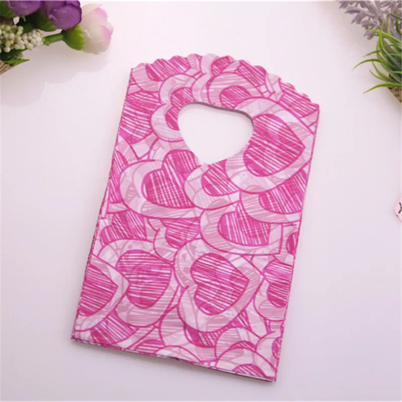 Hot Sale New Style Wholesale 50pcs/lot 9*15cm Hot Pink Lovely Heart Mini Plastic Jewelry Packaging Bags Small Gift Pouches