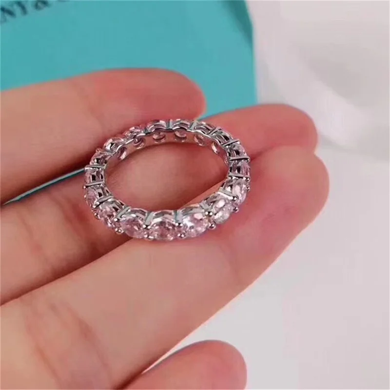 Couple Eternity 4mm Lab Diamond Ring 925 sterling silver Bijou Engagement Wedding band Rings for Women men Fine Party Jewelry