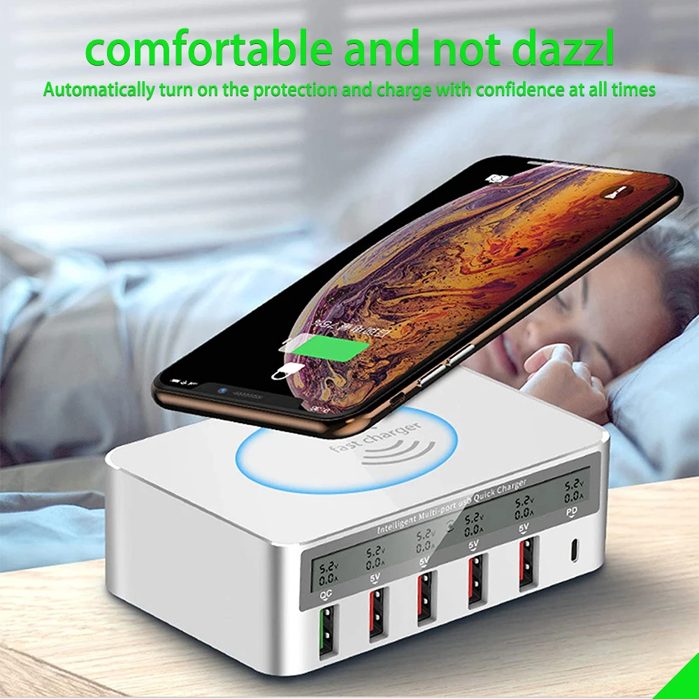 Caricabatterie USB da 100W QC3.0 PD caricabatterie LCD intelligente a ricarica rapida caricabatterie Wireless veloce per iphone8 X Samsung Xiaomi