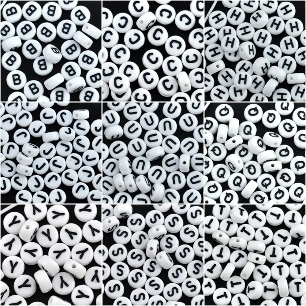 DoreenBeads 500Pcs Flat Round Handmade Spacer Beads Acrylic Alphabet/Letter "A-Z"  Jewelry Bracelet DIY Making Material Bead 7mm