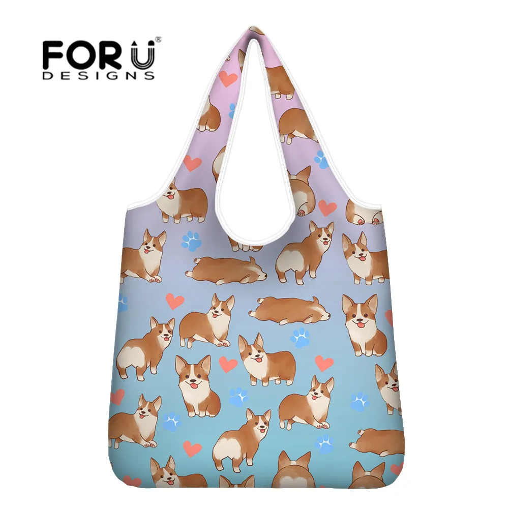 

Cute Corgi Design Reusable Grocery Bags Washable Foldable Shopping Tote Bags Sturdy Lightweight Eco Friendly Shoulder Bag