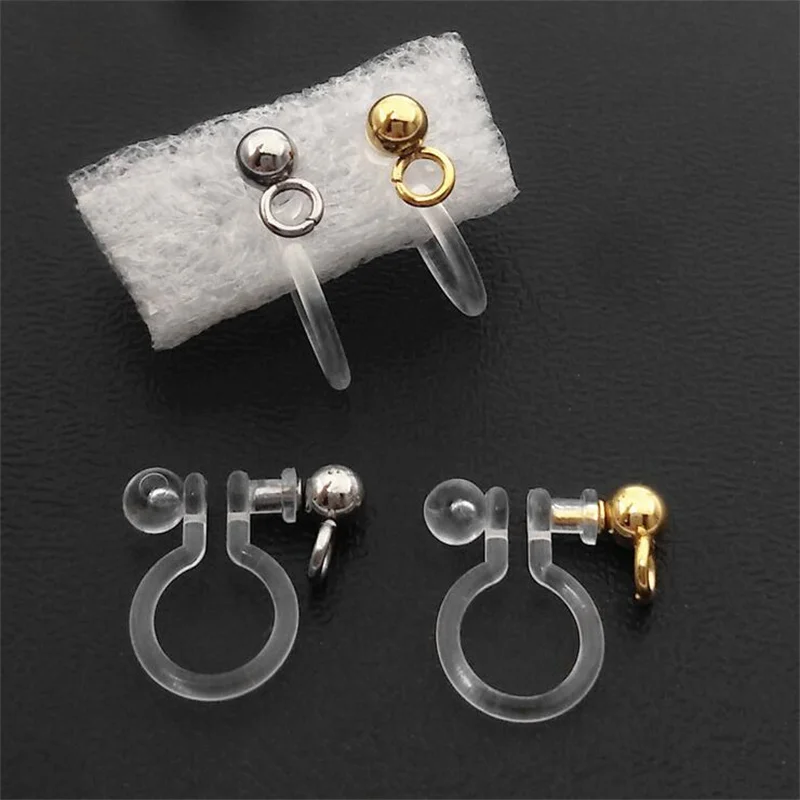 10 sztuk 11x11mm przezroczysty typ U klips ze stali nierdzewnej na kolczyk konwerter bezbolesne żywiczne komponenty kolczyków dla nie przebitego ucha