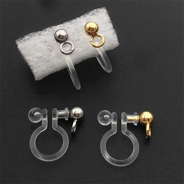 10 sztuk 11x11mm przezroczysty typ U klips ze stali nierdzewnej na kolczyk konwerter bezbolesne żywiczne komponenty kolczyków dla nie przebitego ucha