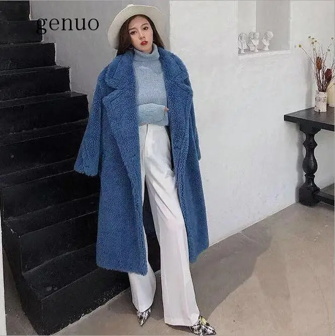 Women Winter Faux Fur Warm Long Coat Vintage Long Sleeve Fur Jacket Female Thick Teddy Bear Coat Casual Loose Oversize Outwears