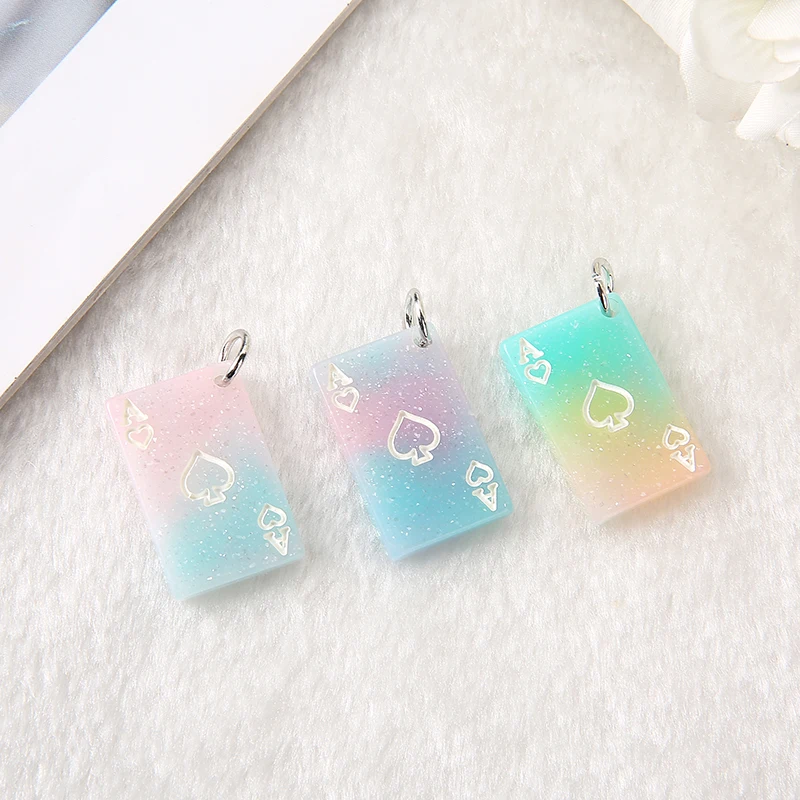 15pcs/lot 25mm*17mm Cute Multicolor Resin Flatback Poker Necklace Earring Keychain Pendant DIY Making Accessories