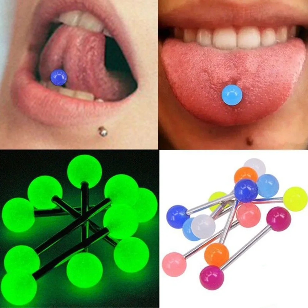 10/20PC Plastic Tongue Piercing Mix Color Luminous Barbell Bars Piercing Tongue Rings Fashion Sex Body Jewelry for Women Jewelry