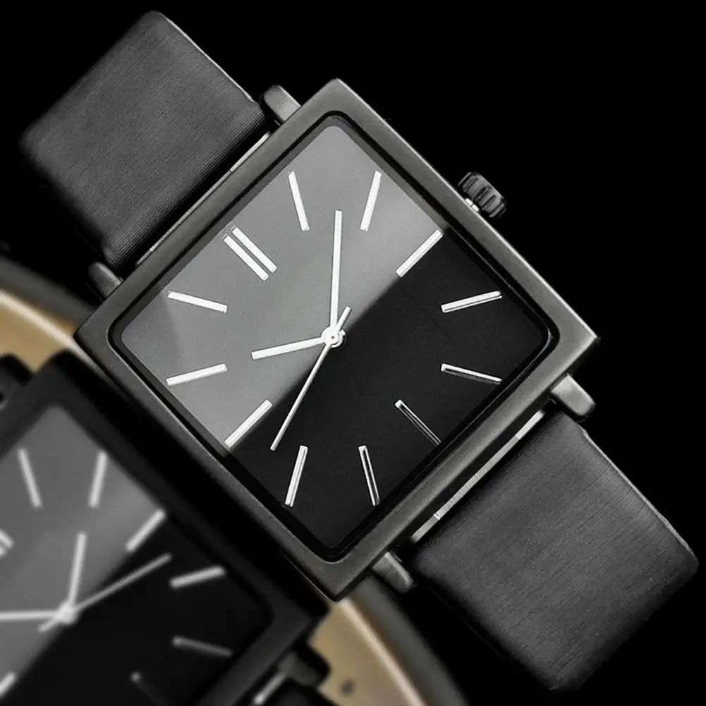 2021 New Watch No Numbers Style Comfortable to Wear Faux Leather Quartz Square Wrist Watch for Women Fashion Simple