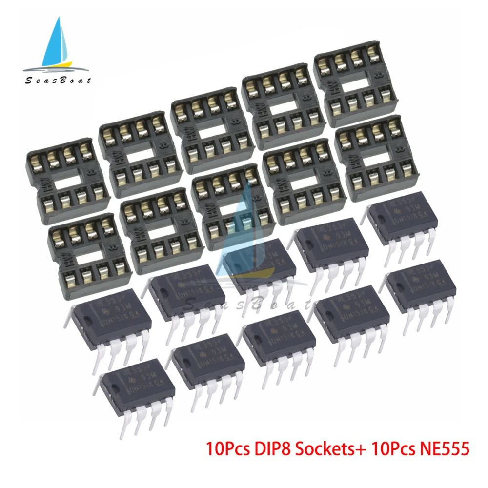 20Pcs (10 Each) NE555 NE555P IC 555 Timer Programming Oscillator Chip & 8 Pin DIP Sockets