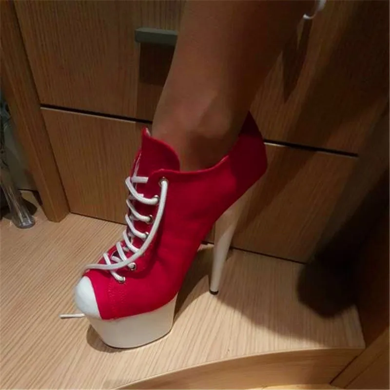 8-9 inches, sexy ankle boots, women's high heels, 20-23cm canvas upper pole dance, banquet show boots