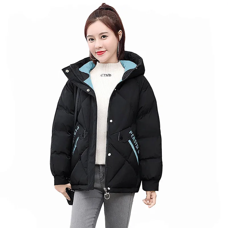 

2025 New Winter Jacket Women Parka Warm Thick Overcoat Hooded Short Jacket Cotton Padded Parkas Coat Loose Outwear 804