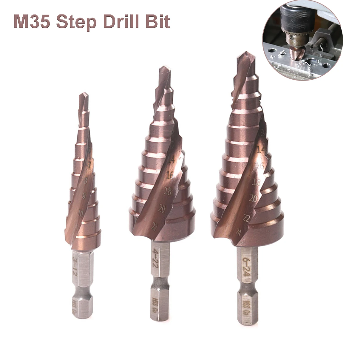 

M35 5% Cobalt Step Drill Bit 3-12 4-22 6-24 HSS-CO High Speed Steel Cone Metal Drill Bit Tool Hole Cutter for Stainless Steel