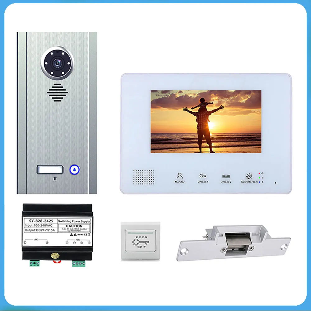 BUS 2 Wire Video Door Phone Intercom Systems 7 Inch Kit For Electronic Door Lock Home Night Vision 1 2 3 4 Units Apartment