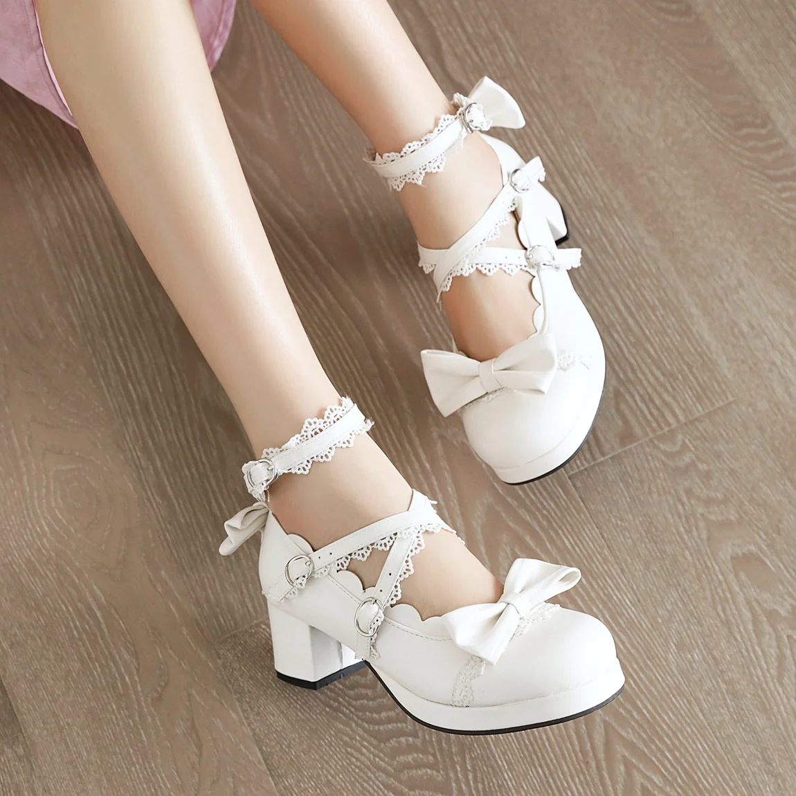 EDEELVEEYS High-heeled Cute Bow Tie Sweet Lolita Girls Love Solid Round Princess Shoes More Softer Pumps Ladies Platform Heels