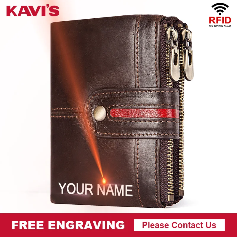 

KAVIS Genuine Cow Leather Wallet's Men Fashion Coffee Male Cudan Portomonee Coin Purse Pocket Card Holder Money Bag Engraving