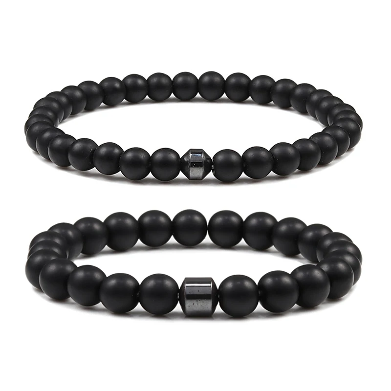 Men Natural Rock Stone Bracelet Energy Hematite Cylinder Black Lava Diffuser 6/8mm Beads Bracelets for Women Yoga Strand Jewelry