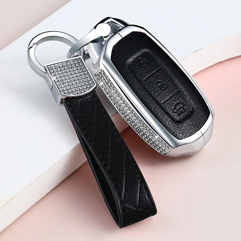 Leather Car Key Case For Hyundai Elantra GT Kona 2018 2019 Santa Fe Veloster Smart Remote Fob Cover Protector Bag Car Styling