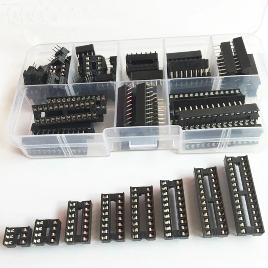 66-100pcs/lot NE555 UC3842 UC3843 UC3845 24C02 24C04 Connector IC Sockets DIP6/8/14/16/18/20/24/28 pins IC Adaptor Socket Kit