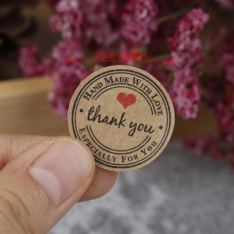 30-500pcs Handmade With Love Stickers Scrapbooking Hand Made Handmade Label Wedding Stickers Adhesive Sticker Kraft Round Labels