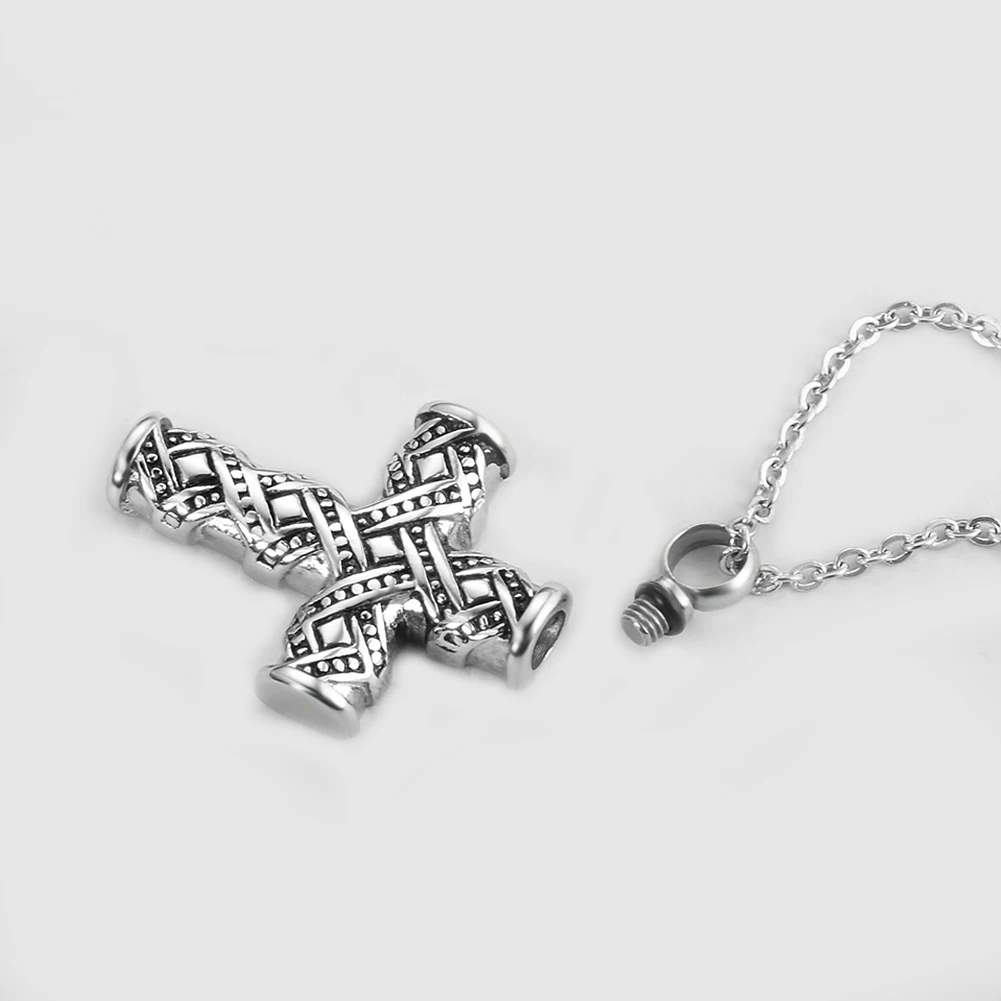 Vintage Cross Stainless Steel Cremation Jewelry Urn Necklace For Ashes Keepsake Memorial Pendant  For Women Men Dropship