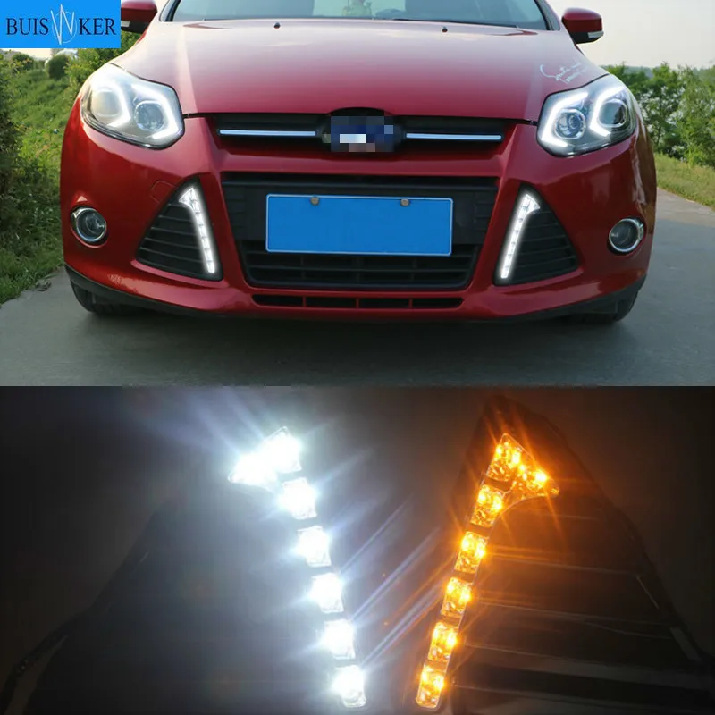 

For Ford Focus 3 MK3 2012~2015 Daytime Running Light DRL LED Fog Lamp Cover With Yellow Turning Signal Functions