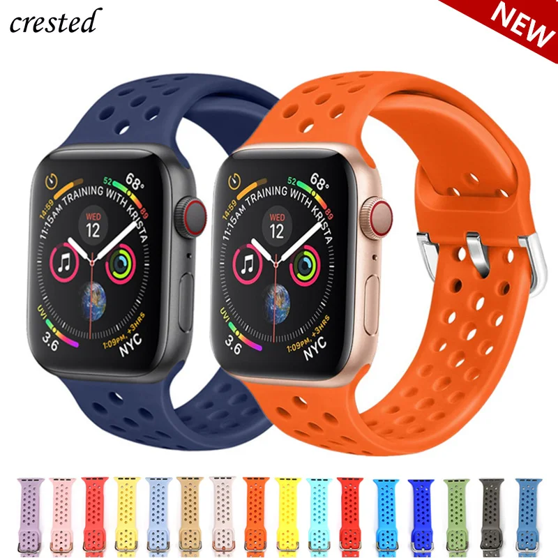 Silicone Strap for Apple Watch band 44mm 40mm 45mm 41mm 42mm 38mm Breathable watchband Sport bracelet iWatch series 6 3 4 5 se 7