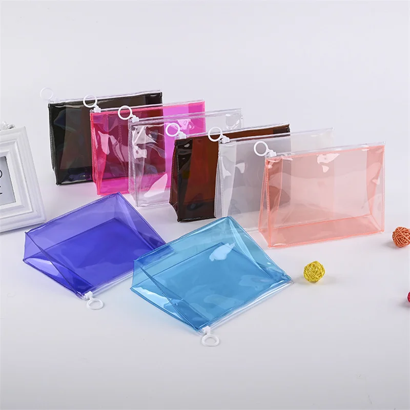 100Pcs/Lot Colorful Transparent Plastic Zipper Bag Cosmetic PVC Stationery Bag Creative Wash Bag Wholesale