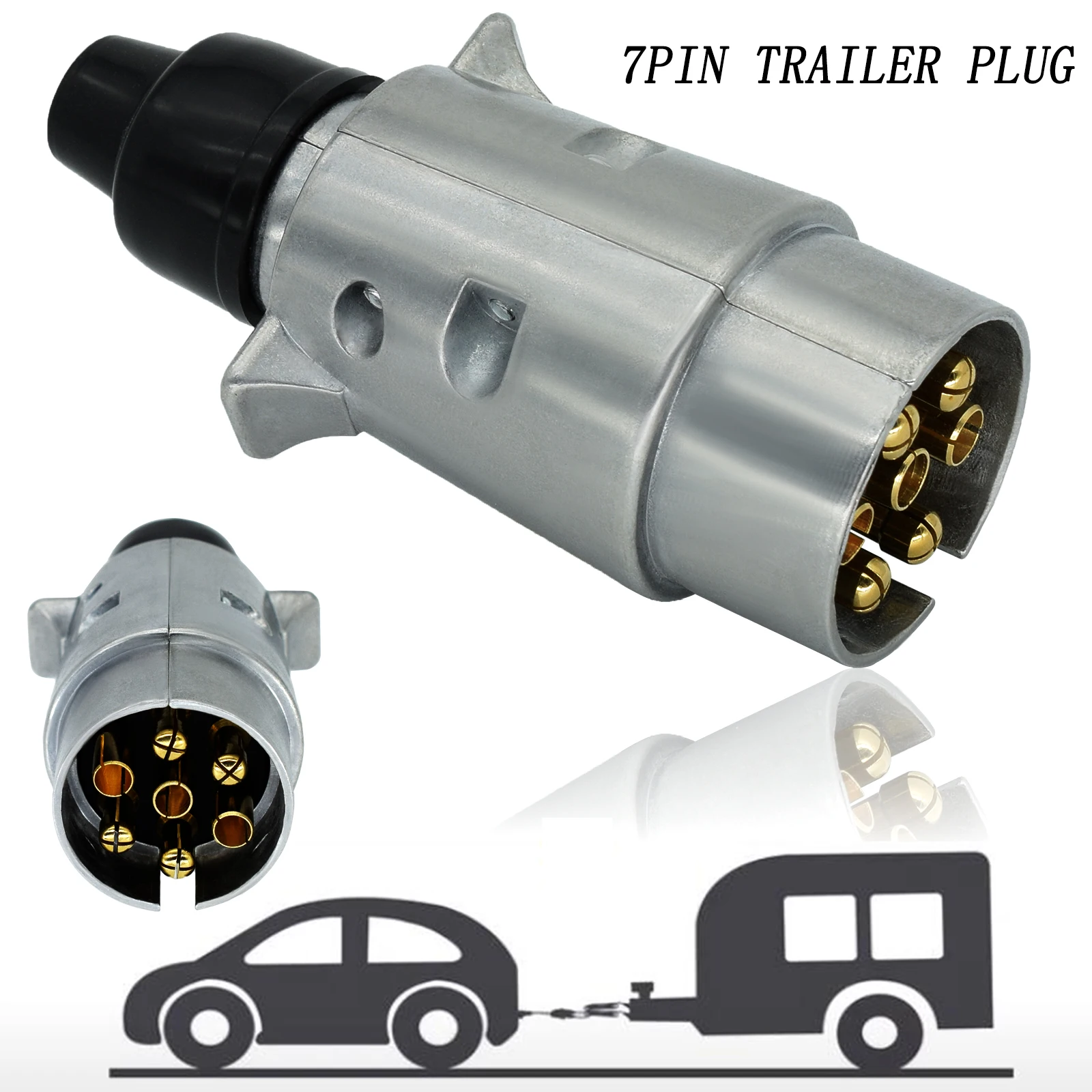 7 Pin 12V Aluminium Alloy Trailer Plug Electrics Tow Towing Wiring Connector Adapter Caravan Boat Trailer Lights Socket Plugs EU