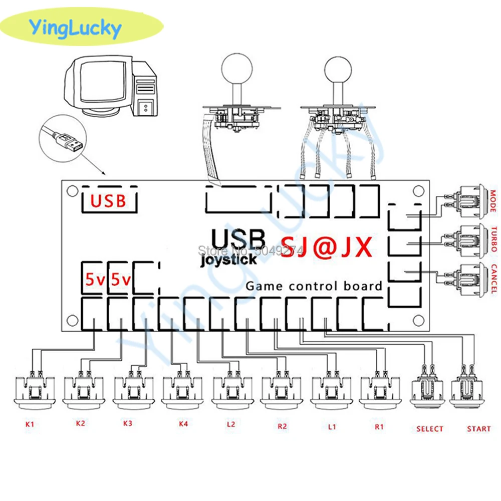 Arcade Joystick kit zero delay pc encoder & American joysticks 2 Player Games Accessories LED colored buttons Big round joystick