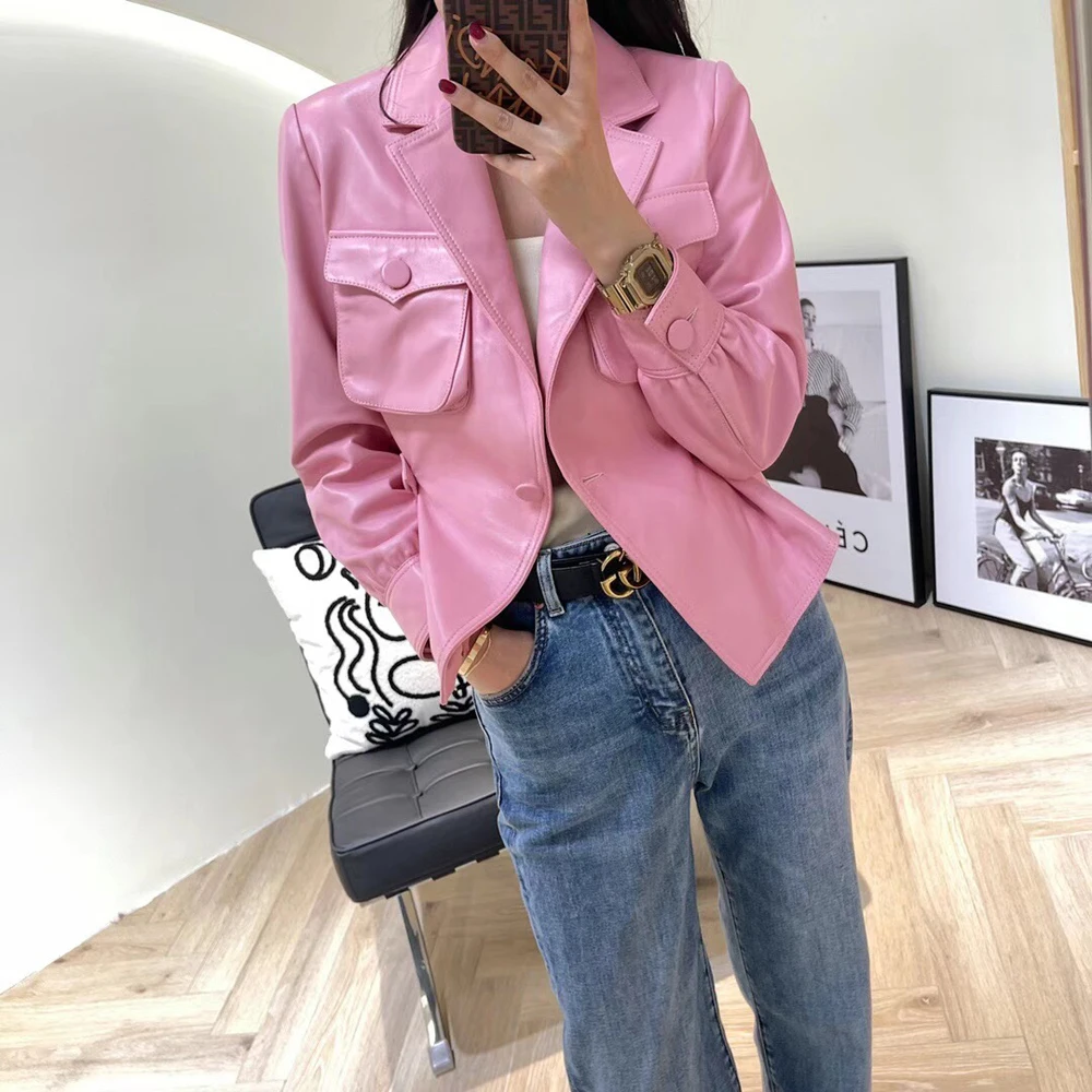 Ropa De Mujer White Jackets For Women Female Blazer Coat Ladies Fashion Loose Style Big Pocket Slim Waist Pink Khaki Short Veste