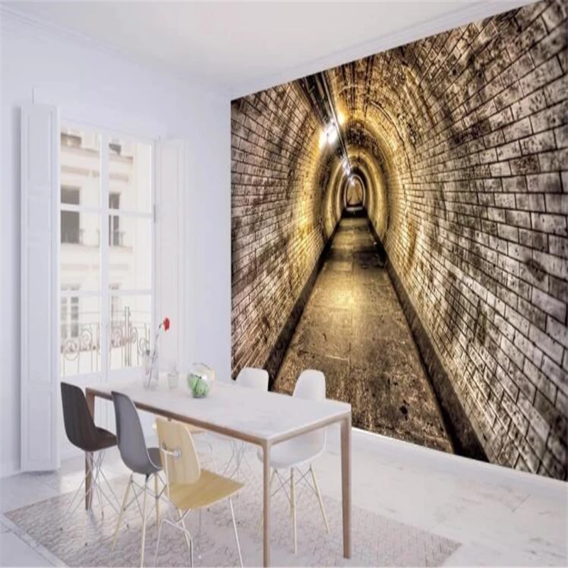 Custom wallpaper photo 3D industrial wind cave brick wall tunnel background wall home decoration murals 3d wallpaper