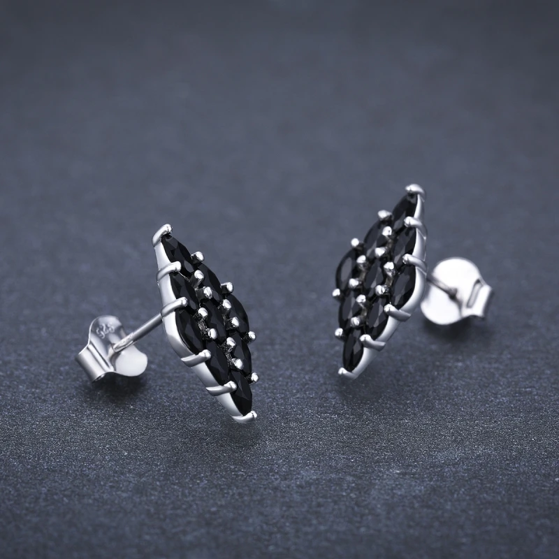 

Black Awn 2020 New Arrival Silver Color Jewelry Black Spinel Stone Cute Party Stud Earrings for Women I086