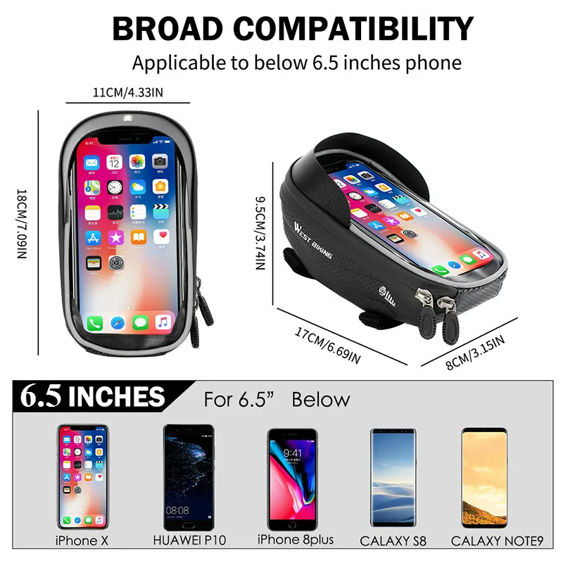 WEST BIKING Bicycle Bag High Quality EVA Waterproof Top Tube Bike Bag Touchscreen Cell Mobile Phone Bag 6.0-7.2 inch Phone Case