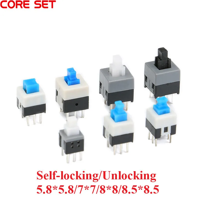 20PCS Self-locking / Unlocking Switch 5.8*5.8MM 7*7MM 8*8MM 8.5*8.5MM 6 Pin DPDT Mini Push Button Flat 7X7mm Micro Switch Kit