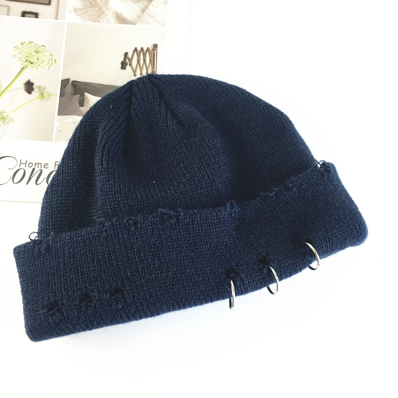 Gorro de punto grueso y cálido para mujer, gorros Harajuku con agujeros, Unisex, PJ009, moda de otoño e invierno