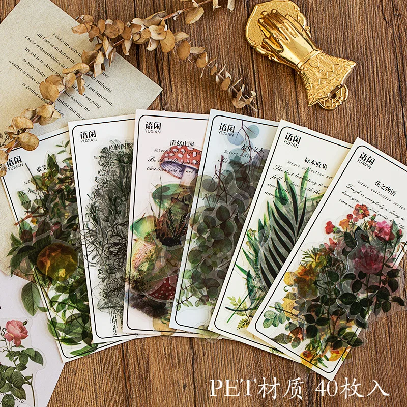 40pcs/pack Refreshing Plants Flower Sticker Decoration Stickers Diary Scrapbooking Label Sticker Stationery