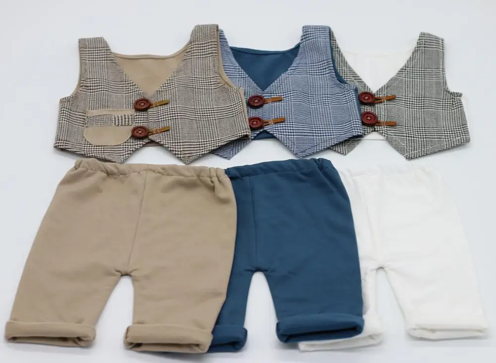 Neugeborenen Fotografie Kostüm Requisiten Baby Jungen Weste + Hosen Baby Kleidung für Foto Schießen Bild Zubehör Bebe Gentleman Outfit